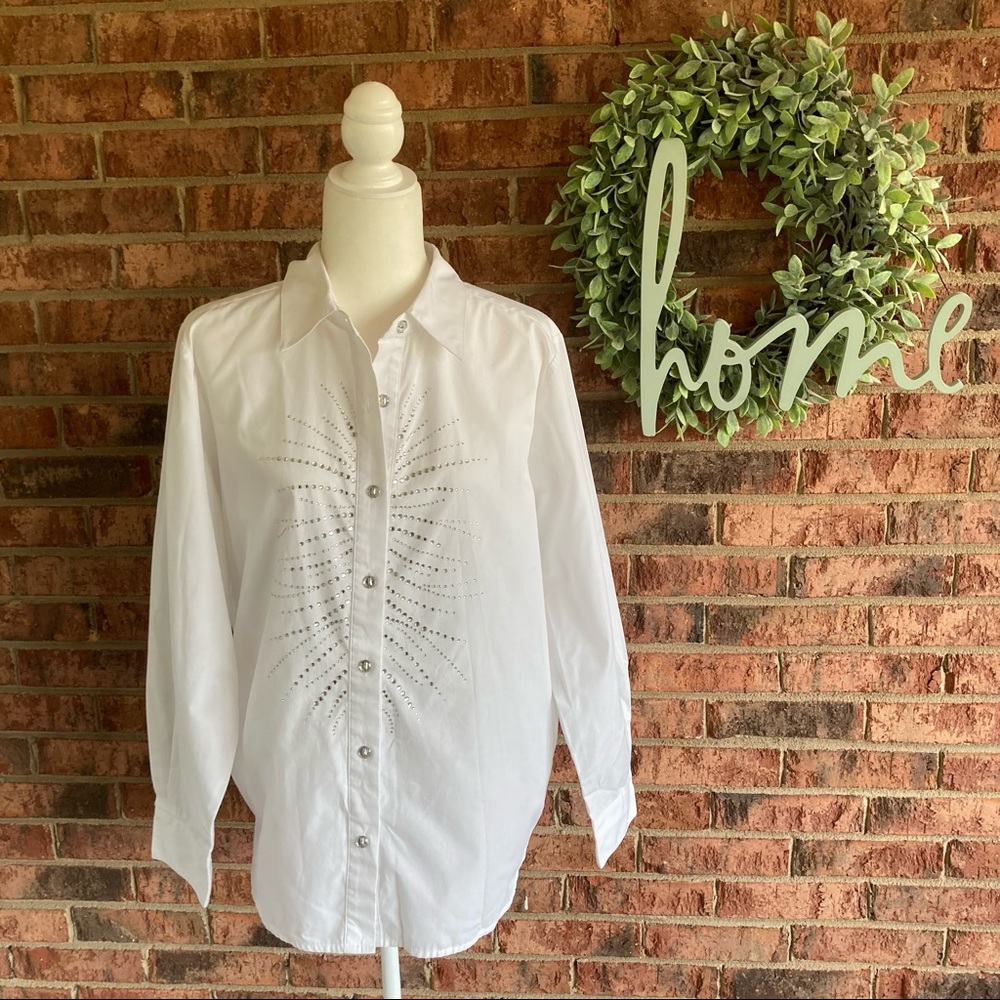 { QUACKER FACTORY } White Jeweled Button Down Blouse
